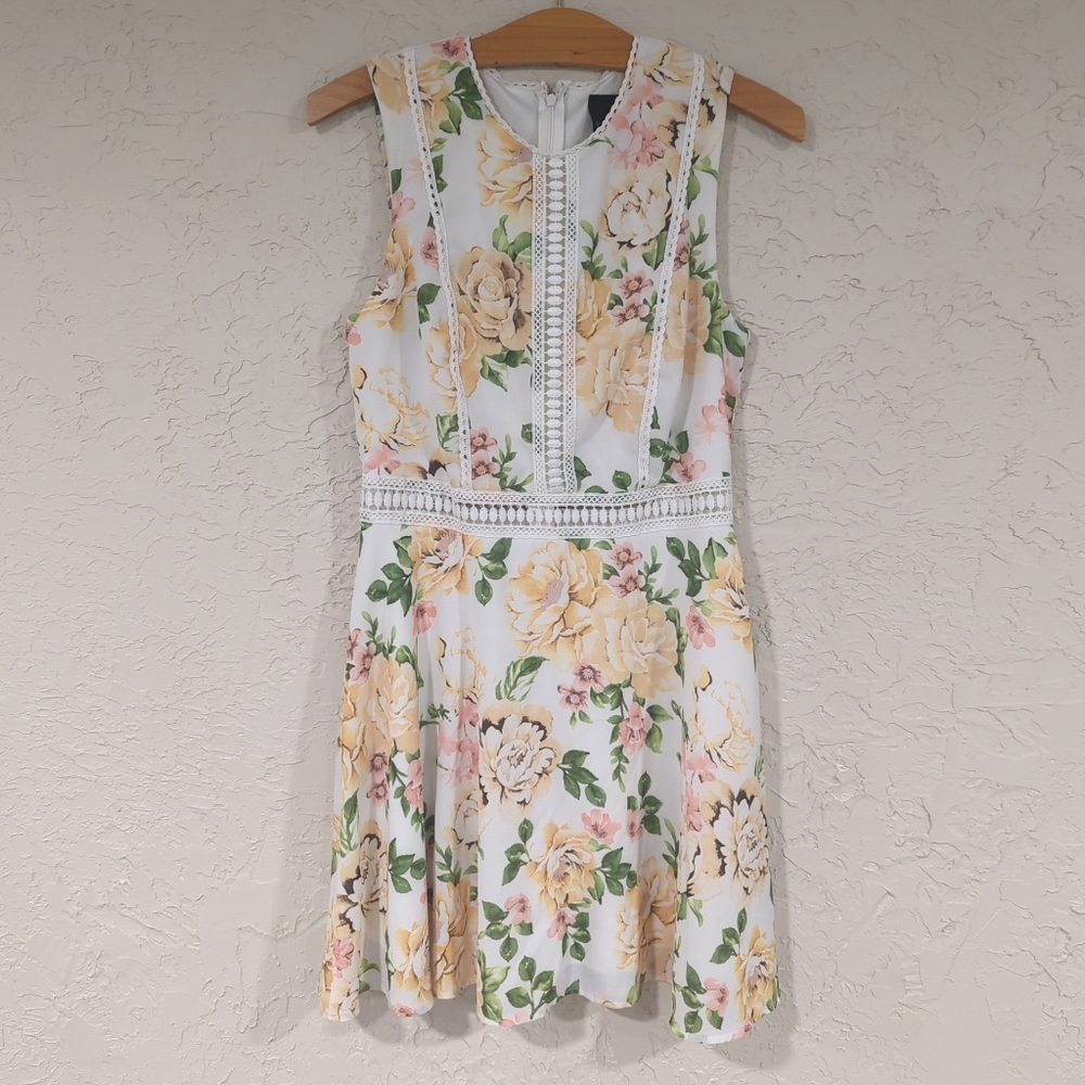 Disney Princess Belle Yellow Floral Mini Dress Cutout - Women's Medium Easter